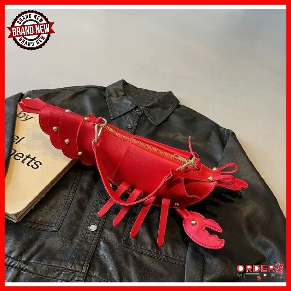 3D Lobster Crossbody Bag PU Leather Detachable Strap Spacious Compartment - Picture 7 of 7